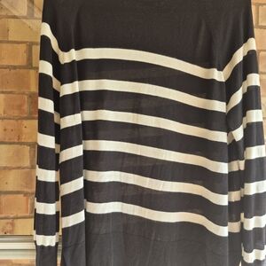Zara Womens Black and White Striped Crewneck Sweater